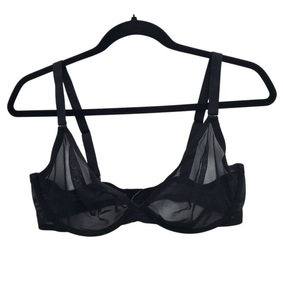CUUP The Plunge Mesh Black Fully Sheer Unlined Underwire Bra‎ Size 34E - Picture 1 of 4
